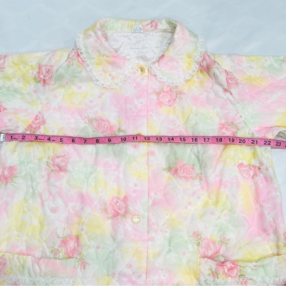Vintage Pastel Floral Short Sleeve Quilted Housecoat Bed Jacket Robe - Picture 6 of 10